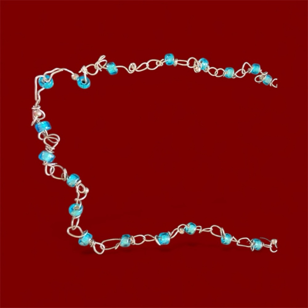 HANDMADE silver and turquoise beaded necklace